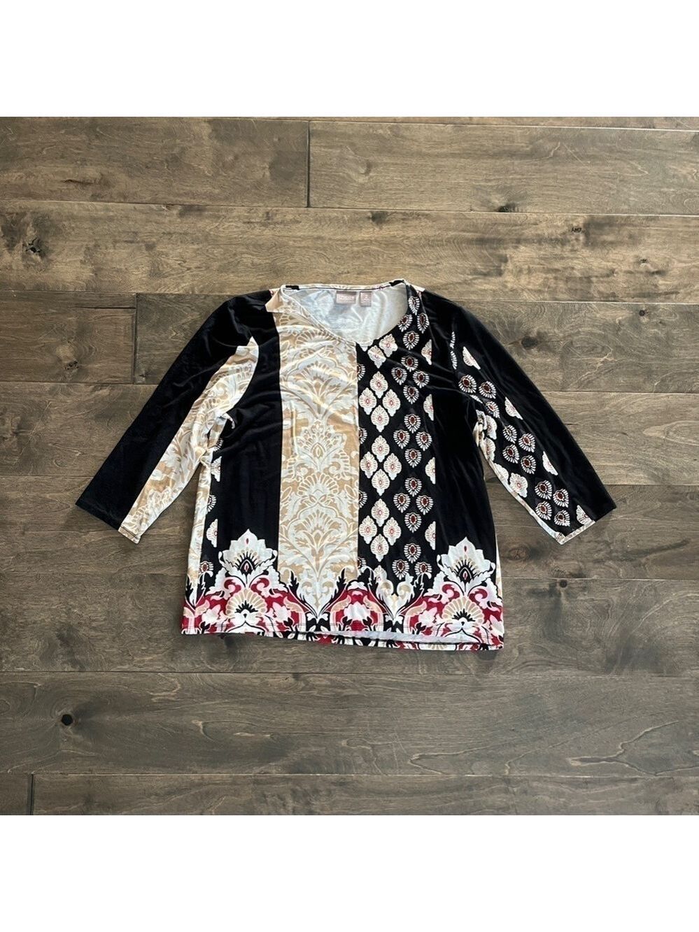 CHICOS EUC Black Long Sleeve Printed Tunic